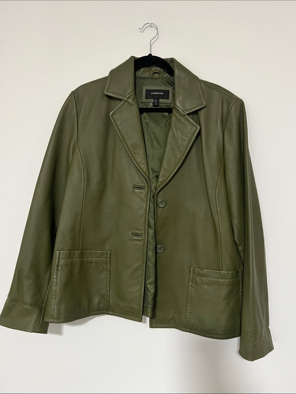 Colebrook Olive Leather Blazer Jacket - Women